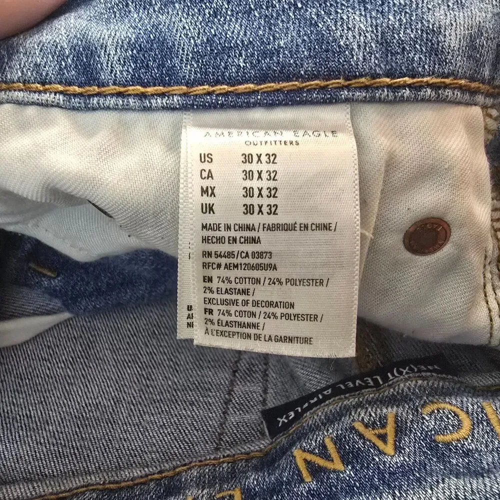 American Eagle Jeans Men's 30 x 32 Blue Skinny Distressed Next Level AirFlex